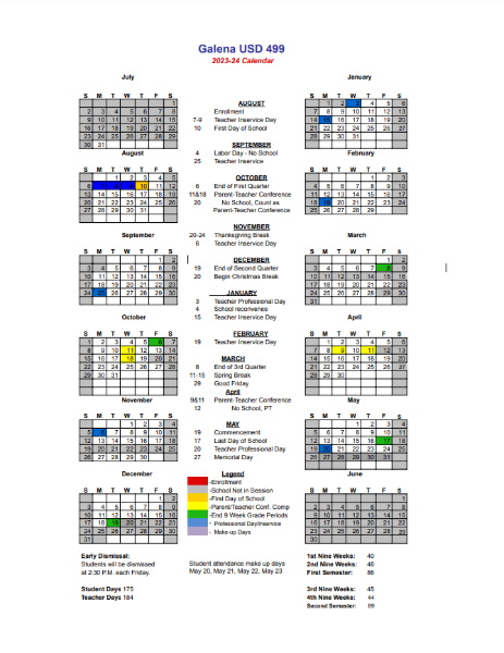 Galena USD 499 - 2023-2024 District Calendar